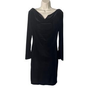 BCBG Paris Vintage Black‎ Velvet Drape Neck Long Sleeve Dress Size S